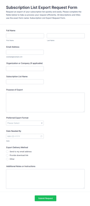 Subscription List Export Request Form Template