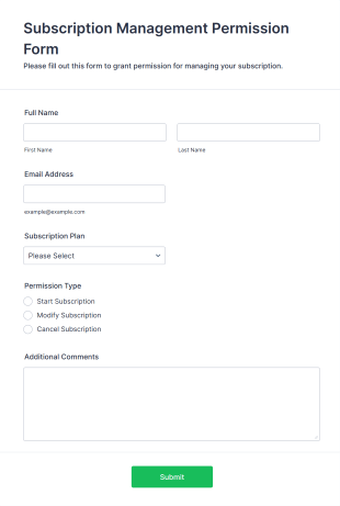 Subscription Management Permission Form Template