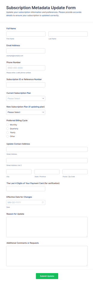 Subscription Metadata Update Form Template