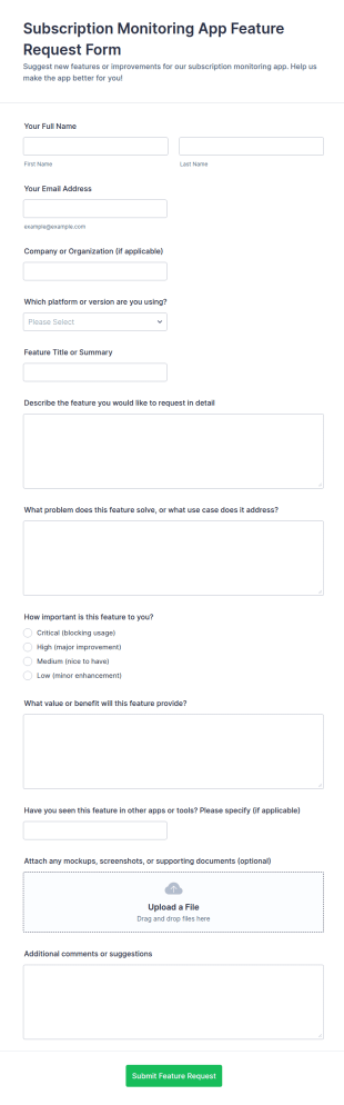 Subscription Monitoring App Feature Request Form Template