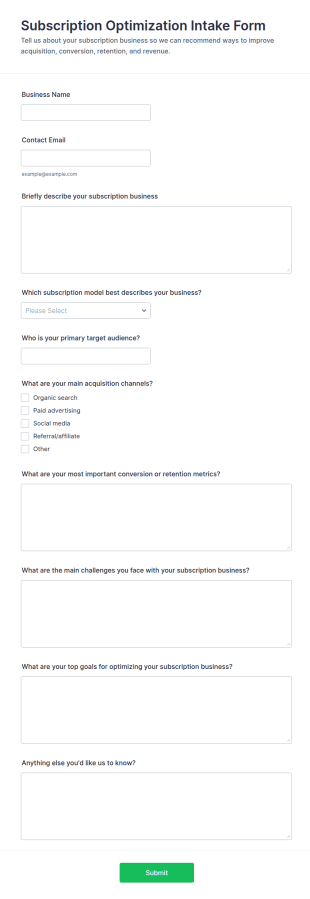 Subscription Optimization Intake Form Template