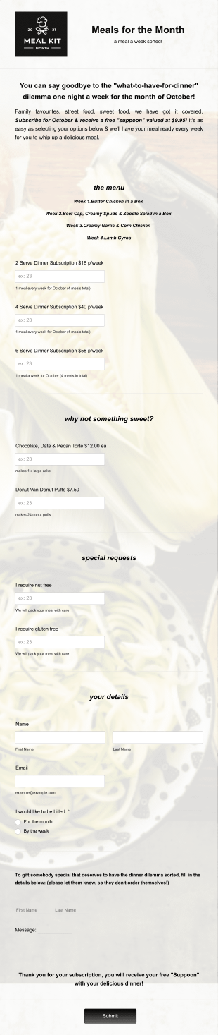 Subscription Order Form Template