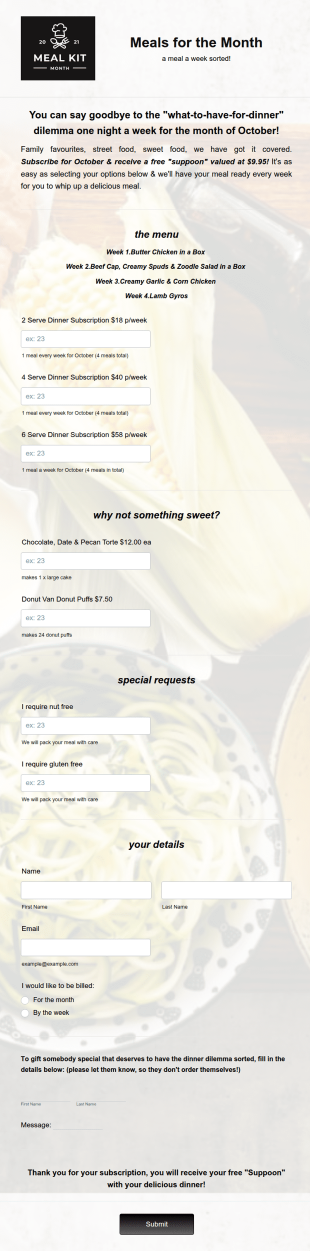 Subscription Order Form Template