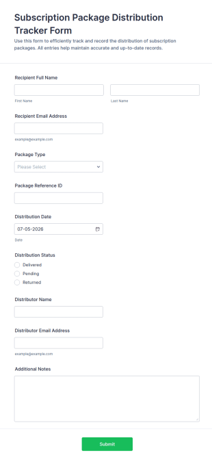 Subscription Package Distribution Tracker Form Template