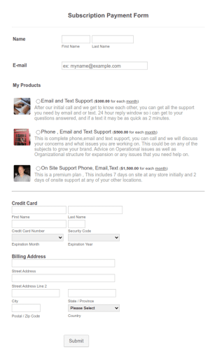 Subscription Payment Form Template