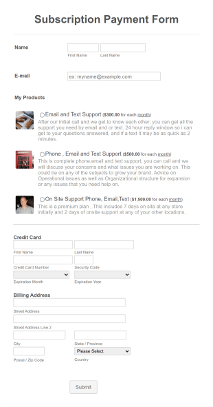 Subscription Payment Form Template