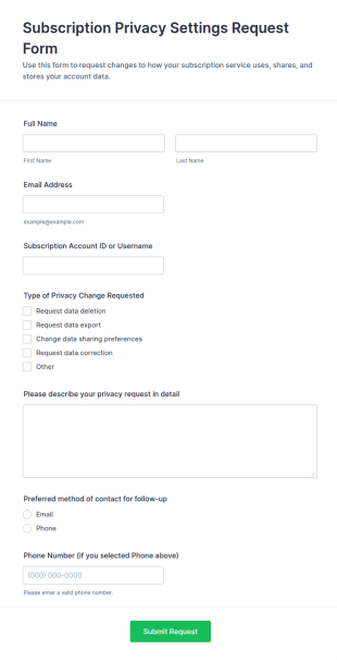 Subscription Privacy Settings Request Form Template