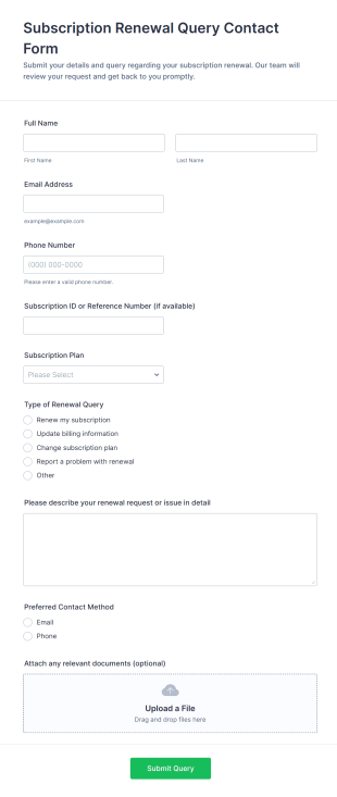 Subscription Renewal Query Contact Form Template