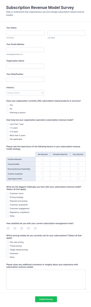 Subscription Revenue Model Survey Form Template