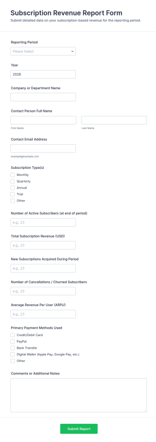 Subscription Revenue Report Form Template