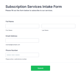 Subscription Services Intake Form Template