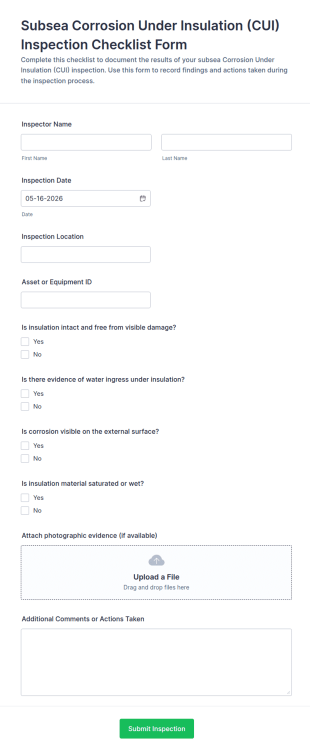 Subsea Corrosion Under Insulation Inspection Checklist Form Template