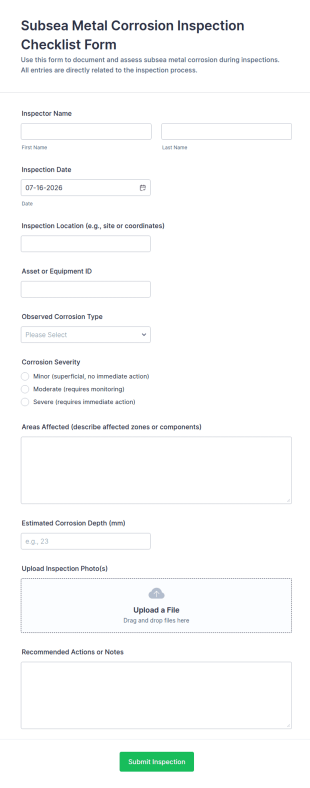 Subsea Metal Corrosion Inspection Form Template