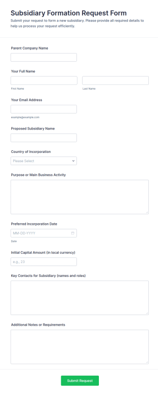 Subsidiary Formation Request Form Template