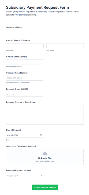 Subsidiary Payment Request Form Template
