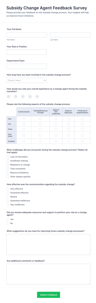 Subsidy Change Agent Feedback Survey Form Template