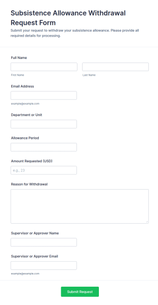 Subsistence Allowance Withdrawal Request Form Template