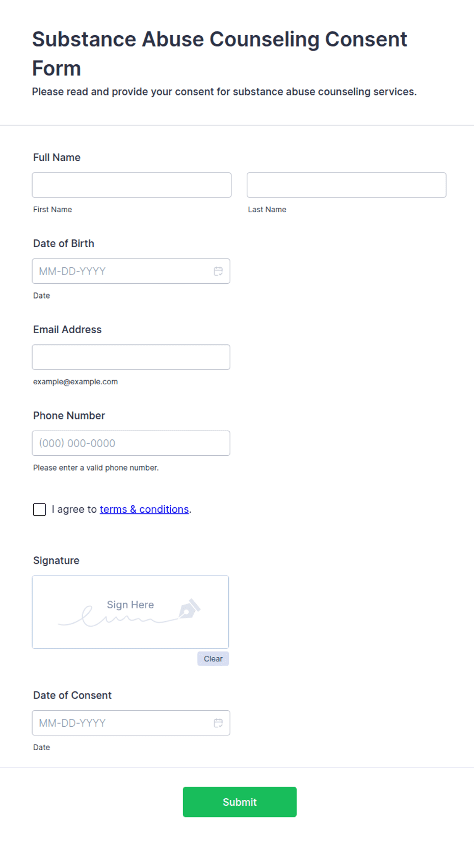 Substance Abuse Counseling Consent Form Template | Jotform