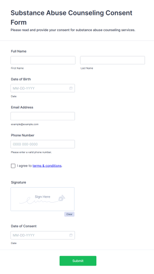 Substance Abuse Counseling Consent Form Template