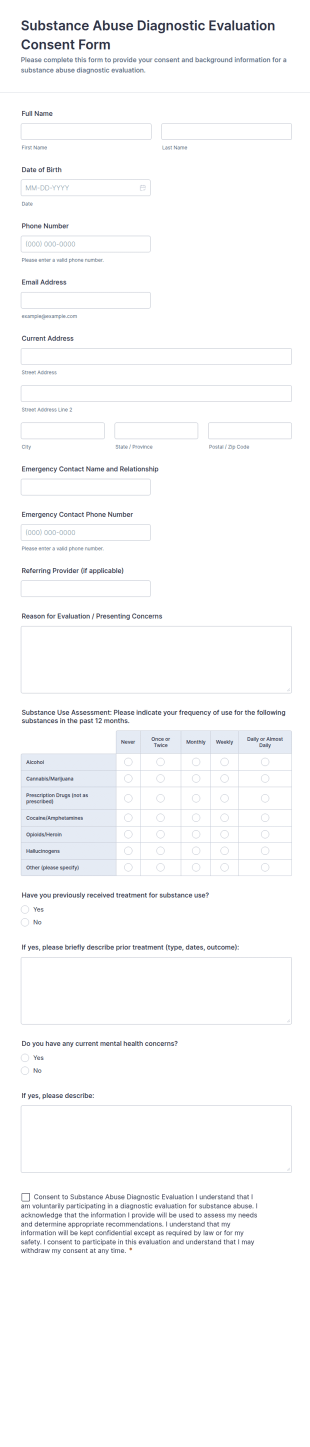 Substance Abuse Diagnostic Evaluation Consent Form Template