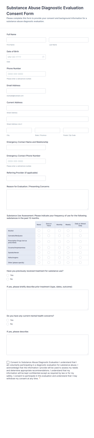 Substance Abuse Diagnostic Evaluation Consent Form Template