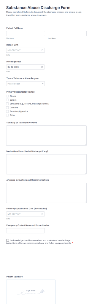 Substance Abuse Discharge Form Template