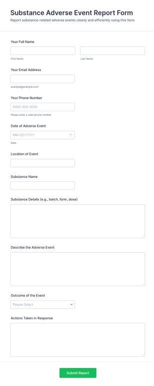 Substance Adverse Event Report Form Template