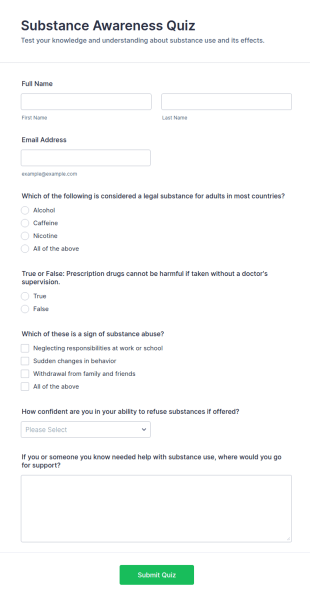 Substance Awareness Quiz Form Template