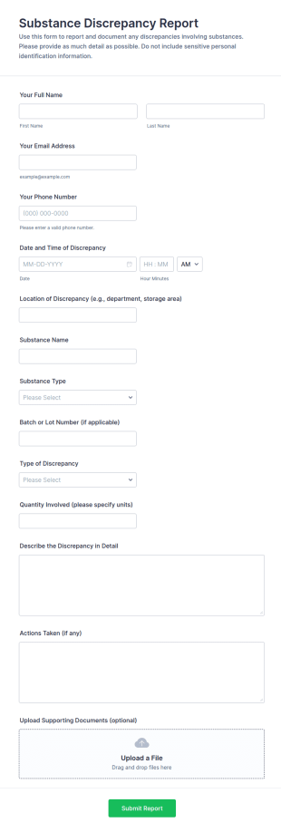 Substance Discrepancy Report Form Template