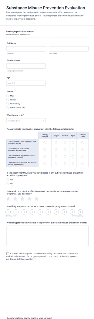 Substance Misuse Prevention Evaluation Form Template