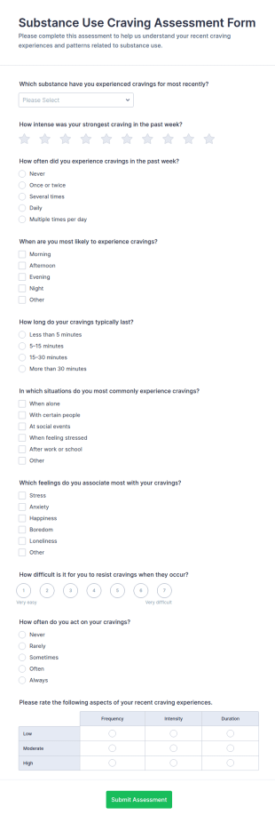 Substance Use Craving Assessment Form Template