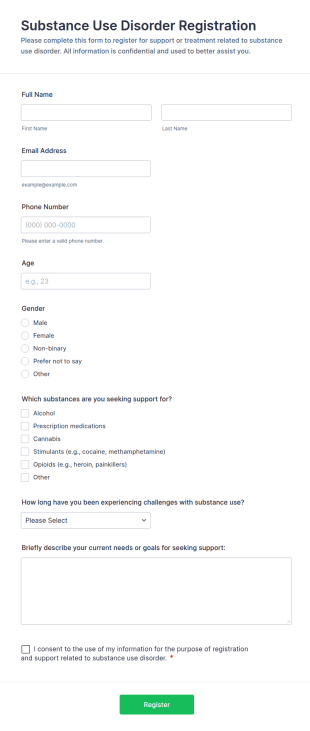 Substance Use Disorder Registration Form Template