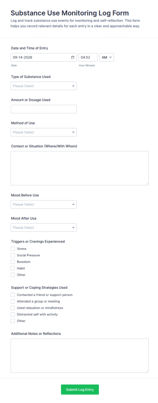 Substance Use Monitoring Log Form Template