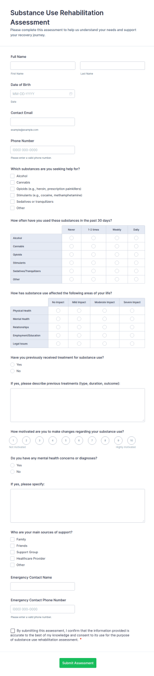 Substance Use Rehabilitation Assessment Form Template