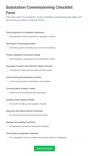 Substation Commissioning Checklist Form Template