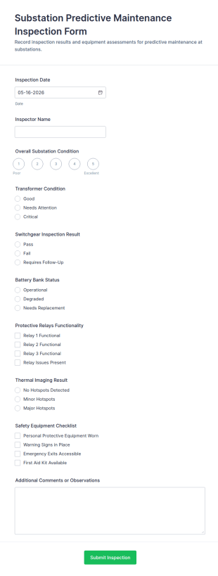 Substation Predictive Maintenance Inspection Form Template