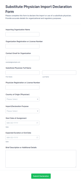 Substitute Physician Import Declaration Form Template