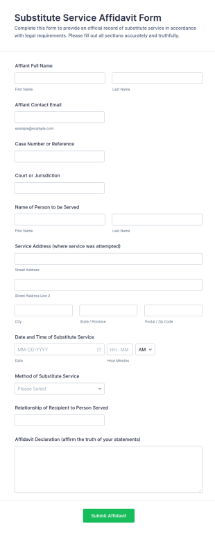 Substitute Service Affidavit Form Template