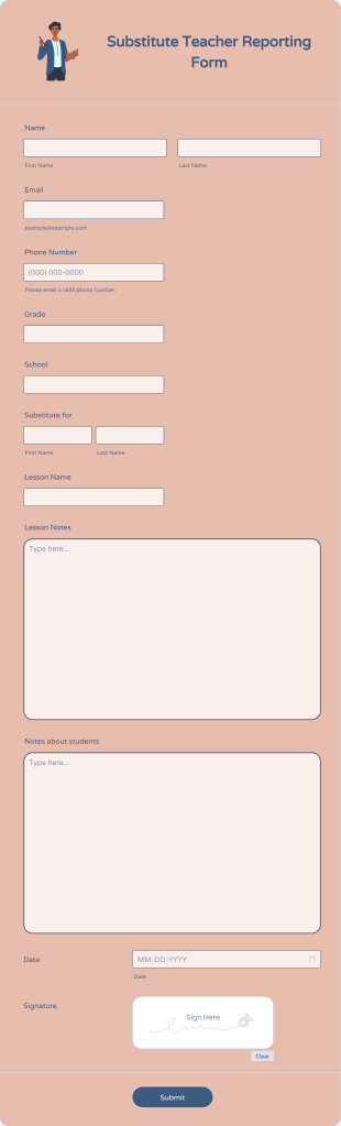 Substitute Teacher Reporting Form Template