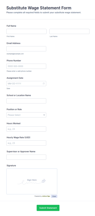 Substitute Wage Statement Form Template