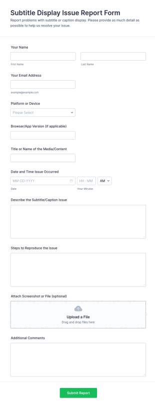 Subtitle Display Issue Report Form Template