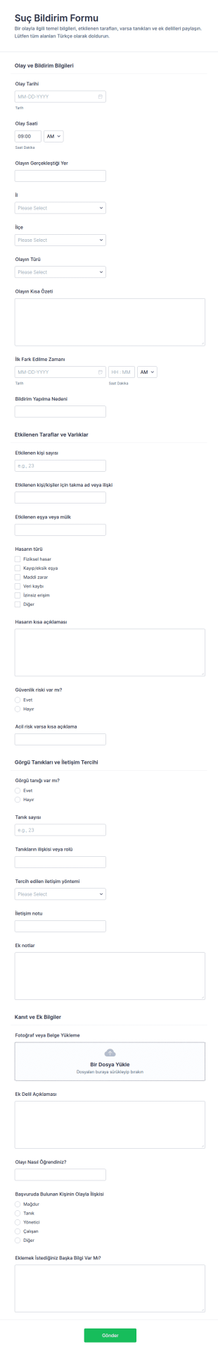 Suç Bildirim Form Şablonu