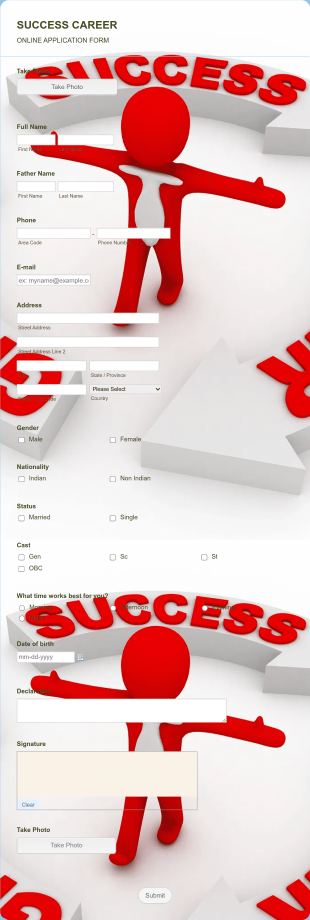 Success Career Registration Form Template