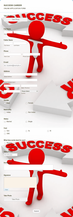 Success Career Registration Form Template