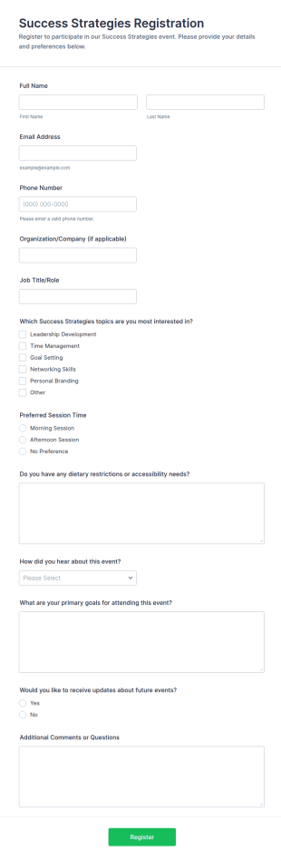 Success Strategies Registration Form Template
