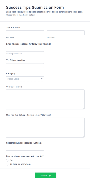 Success Tips Submission Form Template