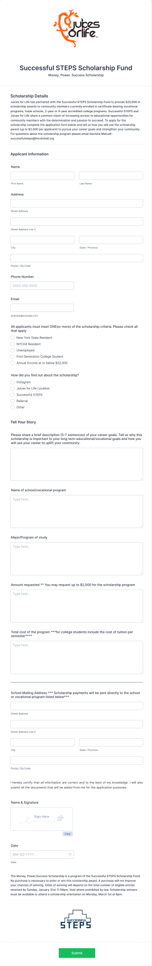 Scholarship Fund Application Form Template