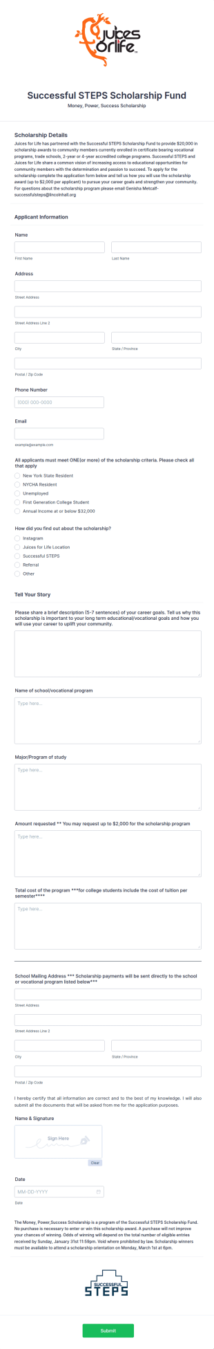Scholarship Fund Application Form Template