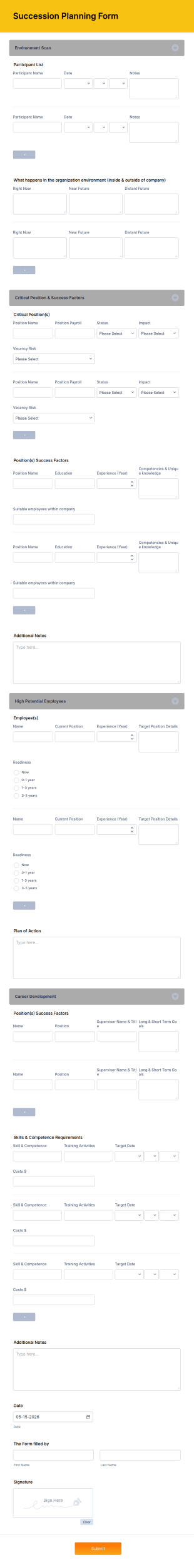 Succession Planning Form Template