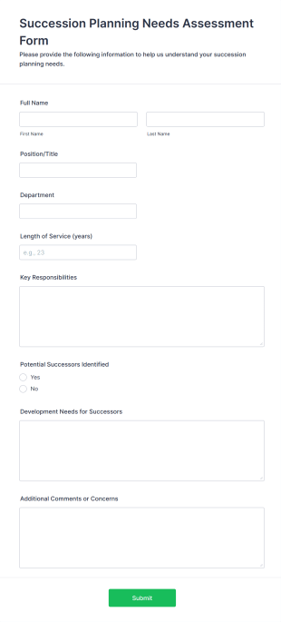 Succession Planning Needs Assessment Form Form Template